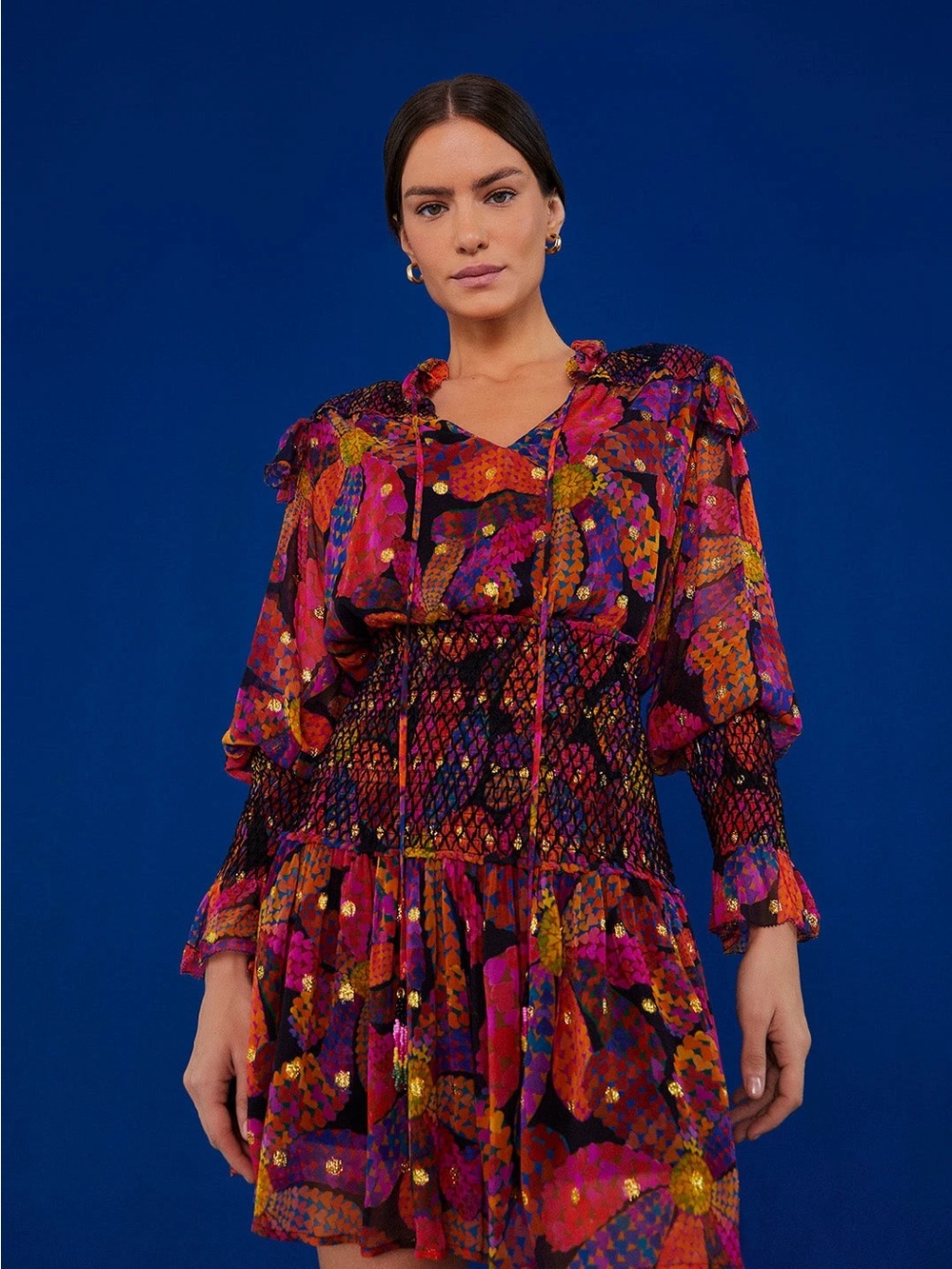 NWOT Vibrant Floral Smocked Waist Mini Dress - Purple Multi Sz S